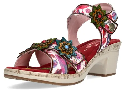 Produktbild von Laura Vita Damen Sandalette farbenfroh mit Blütenapplikationen aus Leder Beao 18, Größe:41 EU, Farbe:Rot