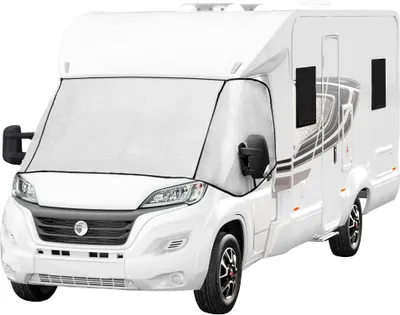 Immagine prodotto di Copertura per parabrezza di camper | Compatibilità versatile | Tappetino termico parasole esterno color argento | Folia di alluminio resistente alle intemperie e impermeabile [INCL. borsa da trasporto e 2 tasche portaoggetti]