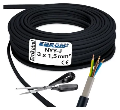 Produktbild von EBROM - 70 Meter NYY-J 3x1,5 mm2 - Erdkabel - Starkstromkabel - SCHWARZ