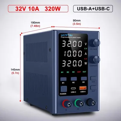 Image de Alimentation de laboratoire - Alimentation DC EPS3210, 32V, 10A - Tension et courant réglables - Port USB de charge rapide - Sortie unique - Prise secteur EU 220V