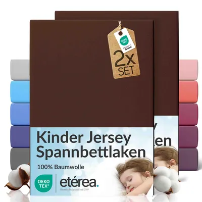 Produktbild von 2er Set Jersey Spannbettlaken 80x160cm - 80x180cm - 100% BAUMWOLLE - Bettlaken Spannbetttuch 80x160cm - 80x180cm - Dunkelbraun