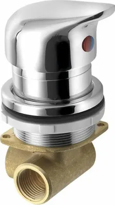 A close-up studio shot of a chrome faucet valve.