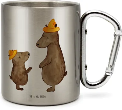 Produktbild von Mr. & Mrs. Panda Thermobecher Bären mit Hut - Transparent - Geschenk, Teetasse, Isolierbecher, Vatertag, Family, Bruder, Familie, Kinder, Edelstahl-Isolierbecher