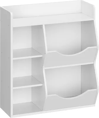 Immagine prodotto di Libreria in legno per bambini - Scaffale a doppia faccia - 3 ripiani - 5 scomparti - Autoportante, ideale per giocattoli e libri - Bianco