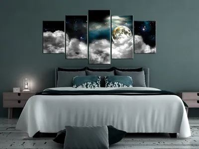 Produktbild von Akustikbild Nachthimmel 200x100 cm Bilder Akustikschaum Hochleistungsschallabsorber Schallschutz Leinwand 5 tlg Wandbild Raumakustik Schalldämmung Mond Nacht Wolken b-C-0190-b-m
