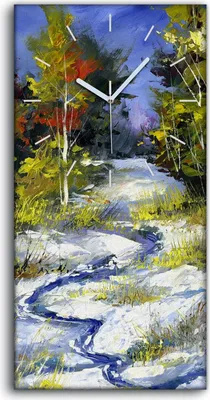 Produktbild von Leinwand Wanduhr Wandkunst Uhr Geräuschlos 30x60 Waldbachbäume Winter Landschaft - weiße Hände