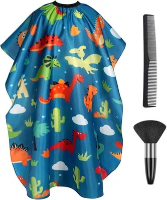Productafbeelding van Ibenzoa® Kinderkapserschaal met een schattig dinosaurusprint, verstelbaar en herbruikbaar, inclusief nekborstel en kam – voor salon en thuisgebruik