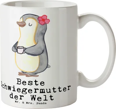 Produktbild von Mr. & Mrs. Panda Kaffeetasse Pinguin Beste Schwiegermutter der Welt - Weiß - Geschenk, Mama, Tasse, Mutter, Schwiegereltern, Pott, Teetasse, Schwiegermama, Dankeschön