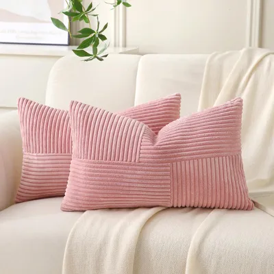 Produktbild von Set mit 2 Kissenbezügen aus Cord, 40 x 80 cm, antikrosa, flauschige Boho-Kissenbezüge, Sofakissen, Dekokissen, dekorative Kissenbezüge, weiche Dekoration für Couch, Bett, Sofa, Wohnzimmer, rechteckig