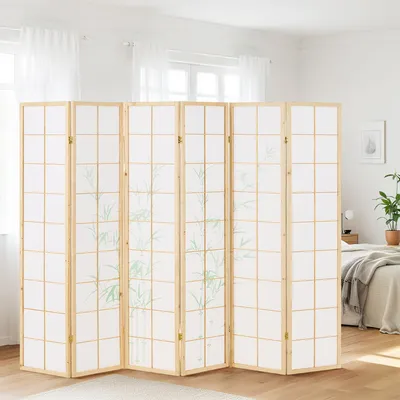 Produktbild von Homestyle4u Paravent Raumteiler 6 teilig Holz Shoji Bambusmuster Trennwand spanische Wand Sichtschutz 267 Indoor