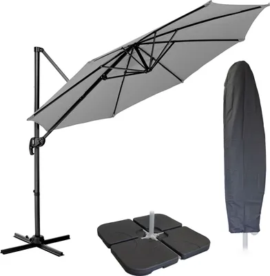 Produktbild von SVITA Sonnenschirm 3m Set Haube Gewichte Garten Ampelschirm Outdoor 360° Schirm Alu drehbar kippbar Hellgrau