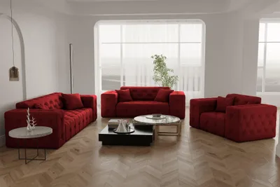 Productafbeelding van Sofaset Designersofa CHANTAL, 3-2-1 persoons, bekleed met stof Opera Velvet, kleur robijnrood