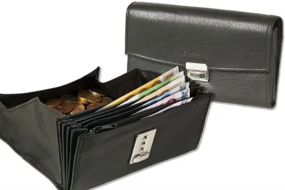 Produktbild von Rimbaldi® Preiswerte Kellnerbörse mit verstärktem Boden im großen Hartgeldfach aus weichem, naturbelassenem Büffelleder in Schwarz