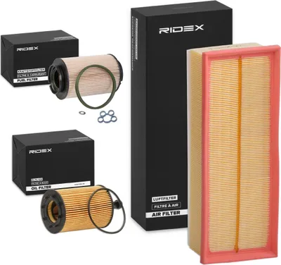 Produktbild von RIDEX Filterset Inspektionspaket Filtersatz für VW Golf VII Schrägheck (5G1, BQ1, BE1, BE2) GOLF VI (5K1) Golf V Schrägheck (1K1) TOURAN (1T1, 1T2)