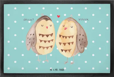 Produktbild von Mr. & Mrs. Panda Schmutzfangmatte Eulen Liebe 60 x 90 cm - Türkis Pastell - Geschenk, Schmutzmatte, Owl, Schuhabstreifer, Eule, Bodenvorleger, Fussmatte, fußmatte