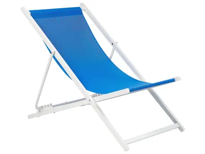 Produktbild von BELIANI Liegestuhl Weiß Aluminium Mesh Blau Faltbar Klappbar Verstellbar Modern Garten Terrasse Outdoor Balkon Möbel Ausstattung
