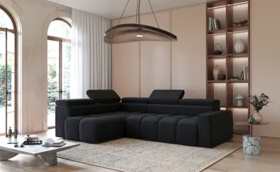 Produktbild von Ecksofa Designersofa DARCY in Stoff Salvador Schwarz Ottomane Links