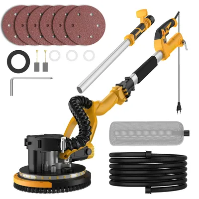 Immagine prodotto di Levigatrice a muro per cartongesso, 880 W, disco abrasivo da 22 cm, aspirazione integrata, illuminazione a LED, manico lungo, alimentazione a corrente