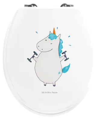 Produktbild von Mr. & Mrs. Panda Toilettendeckel Einhorn Fitness - Weiß - Geschenk, Klo-Deckel, Fitnessstudio, Abnehmen, WC-Sitz, Gym, Unicorn, Sport, WC Brille, Klodeckel, Sitz