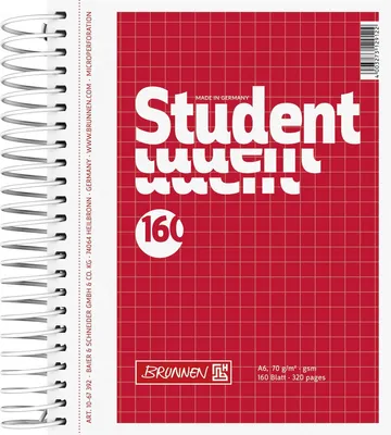 Produktbild von Kollegblock Student A6 70g/qm kariert 160 Blatt rot Packung mit 5 Stück