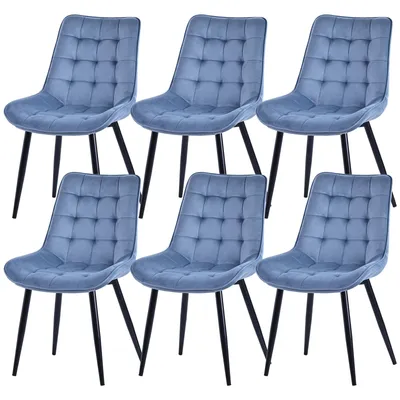 Produktbild von HOMAVO Esszimmerstuhl 6er-Set – Gepolsterte Stühle mit ergonomischer Rückenlehne, Metallbeinen und Samt- oder Baumwoll-Leinenbezug
