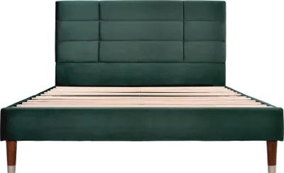 Produktbild von Merax Polsterbett 140x200cm mit Lattenrost und Kopfteil， Jugendbett Bettgestell Doppelbett aus Samt, Dunkelgrün