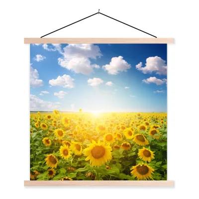 Produktbild von MuchoWow® Textilposter Sonnenblume - Sonne - Wolken 60x60 cm mit holzfarbenen Rahmen - Wanddekoration