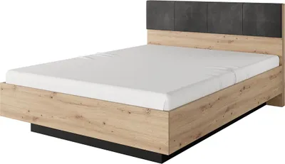Produktbild von Schlafzimmer Bettgestell mit 160x200 cm Liegefläche in Eiche, gepolstertes Kopfteil - TALCA-167