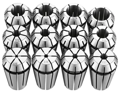 Produktbild von Spannzangen-Set - ER16 - 12-teilig - Spannbereich 1,6–10,3 mm - Für CNC-Fräs- und Bohrmaschinen - Rundlaufgenauigkeit 0,02 mm - Legierter Stahl - Aufbewahrungskoffer