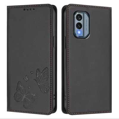 Obrázek produktu pro Kožené pouzdro pro Nokia X30, motýlí ražbou, peněženkové flip pouzdro se stojánkem Černá