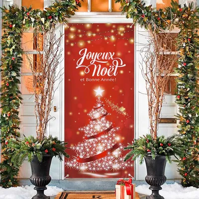 Productafbeelding van Kerst deur banner - Welkom banner - Huis decoreren - Franse lettertypen - 200 x 90 cm - Multicolor