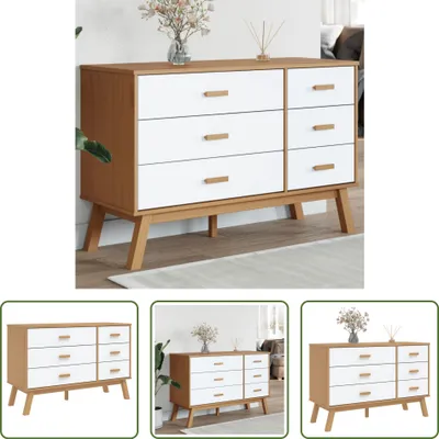 Productafbeelding van De Living Store ladekast OLDEN, wit en bruin, massief grenenhout