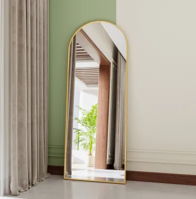 Produktbild von ProximaX Gewölbter Top-Ganzkörperspiegel mit Runden Ecken, 165 x60 cm Ganzkörperspiegel Groß Frei Stehend-Hängend-Lehnend, Boden-Standspiegel als Ankleidespiegel für Wohnzimmer, Gold
