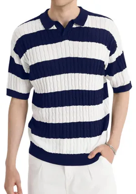 Immagine prodotto di HYPESTFIT Camicia Polo da Uomo, Manica Corta, Elegante a Righe, Blu Navy, XL