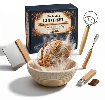 Brotset: Gärkorb, Teigkarte, Teigmixer, Bäckermesser + Rezept