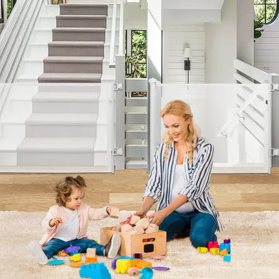 Image de Barrière de sécurité 0-150cm Barrière d'escalier extensible Barrière de sécurité pour enfants Barrière de porte pour animaux domestiques Blanc
