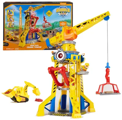 Produktbild von Rubble & Crew Rubble und Crew - Kran-Spielset Baupfoten Hof 68 cm, mit Rubble-Figur, Planierraupen-Fahrzeug und 340 g Build-it Kinetic Sand, Licht und Sound, ab 3 Jahren, Bau, 3 Jahr(e), AAA, Mehrfarbig
