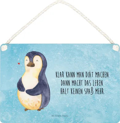Produktbild von Mr. & Mrs. Panda Schild Pinguin Diät DIN A5 - Eisblau - Geschenk, glücklich, holzbild, Wandbild Holz, Bauch, wandhänger, Abnehmen, Holzschild, Motivation, Türschild