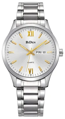 Image de Montre-bracelet pour homme Biden, argentée, mouvement à quartz, affichage analogique