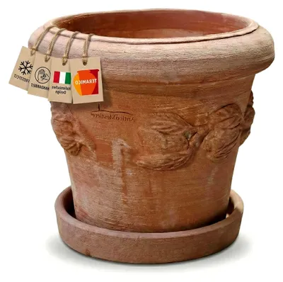 Produktbild von Pflanzgefäß Blumentopf Terracotta Conca LIMONI mit Untersetzer für Innen- und Außenbereich (30cm)