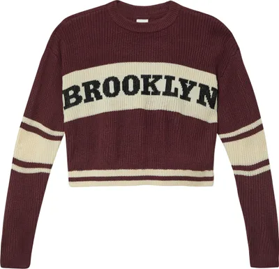 Produktbild von s.Oliver Oversize Strickpullover mit Rundhalsausschnitt, verkürzt und Schriftzug-Artwork