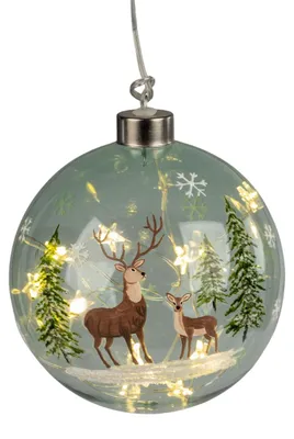 Produktbild von LED Deko Kugel Hirsch und Bäume zum aufhängen ⌀ 12cm Glas mit Timer Formano