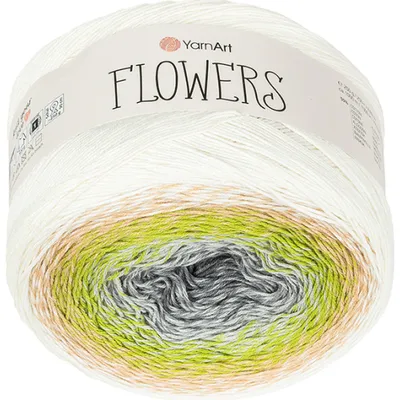 Produktbild von Garn „Flowers“ – 250 g, 1000 m – Weiß, Grün