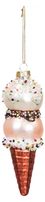 Obrázok produktu pre Vianočný závesný ornament – zmrzlina – sklo – ružová/biela – 5x14 cm