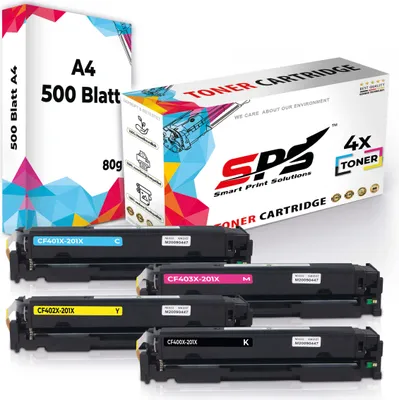 Produktbild von Druckerpapier A4 + 4x Multipack Set Kompatibel für HP Color Laserjet Pro M 252 N (201X/CF401X, CF403X, CF402X, CF400X) Toner
