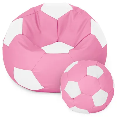 Produktbild von Fußball Sessel mit Füllung EPS Perlen Sitzsack Beanbag Sitzkissen 50cm Rosa und Weiß Sitzkissen Kissen Sitzsäcke Wohnzimmer Sitzsackbezug Gamer