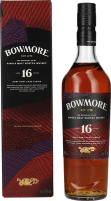 Produktbild von Bowmore 16 Years Old Ruby Port Cask Finish Islay Single Malt 43% Vol. 0,7l in Geschenkbox