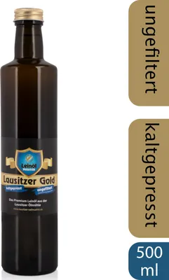 Produktbild von Lausitzer Leinöl - Lausitzer Gold (kaltgepresstes ungefiltertes Premium Leinöl), 500ml