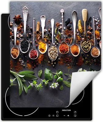 Produktbild von DarHaus Herdabdeckplatte 45x52 cm Anti Rutsch Matte Aufrollbar, Löffel - Gewürze