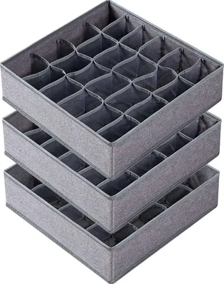 Produktbild von Unterwäsche Organizer – 3er Set – Grau – Praktische Aufbewahrung für BHs, Unterwäsche und Socken – Optimale Ordnung im Schrank